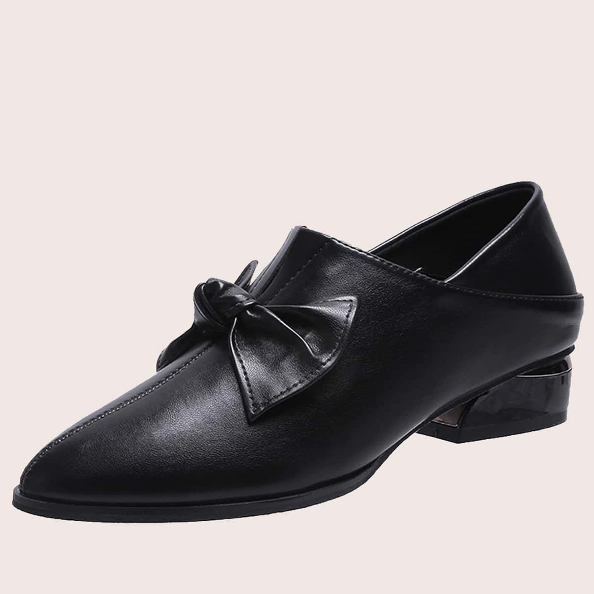 

Bow Point Toe Chunky Heeled Loafers, Black