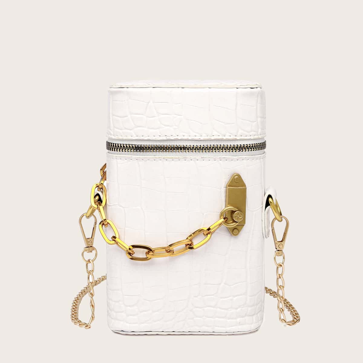 

Chain Decor Croc Embossed Crossbody Bag, White
