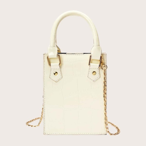 

Croc Embossed Satchel Bag, Beige