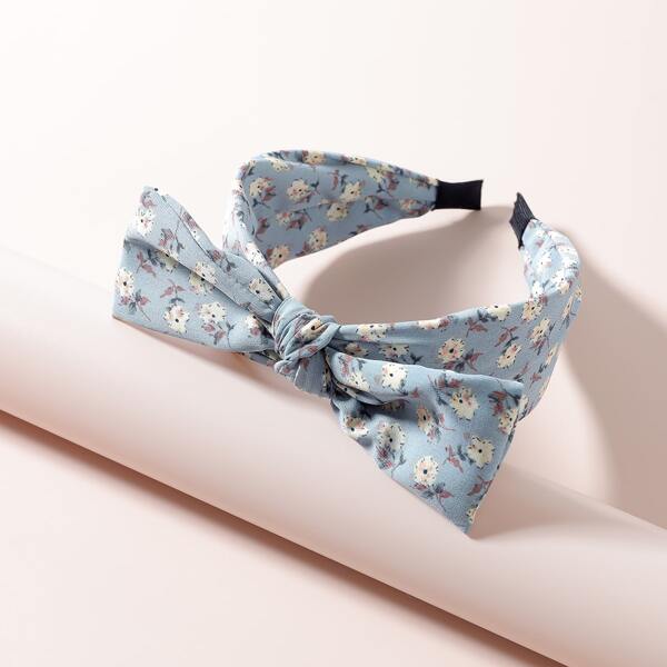 

Floral Print Bow Knot Headband, Blue