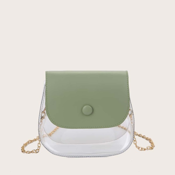 

Clear Flap Chain Saddle Bag, Green