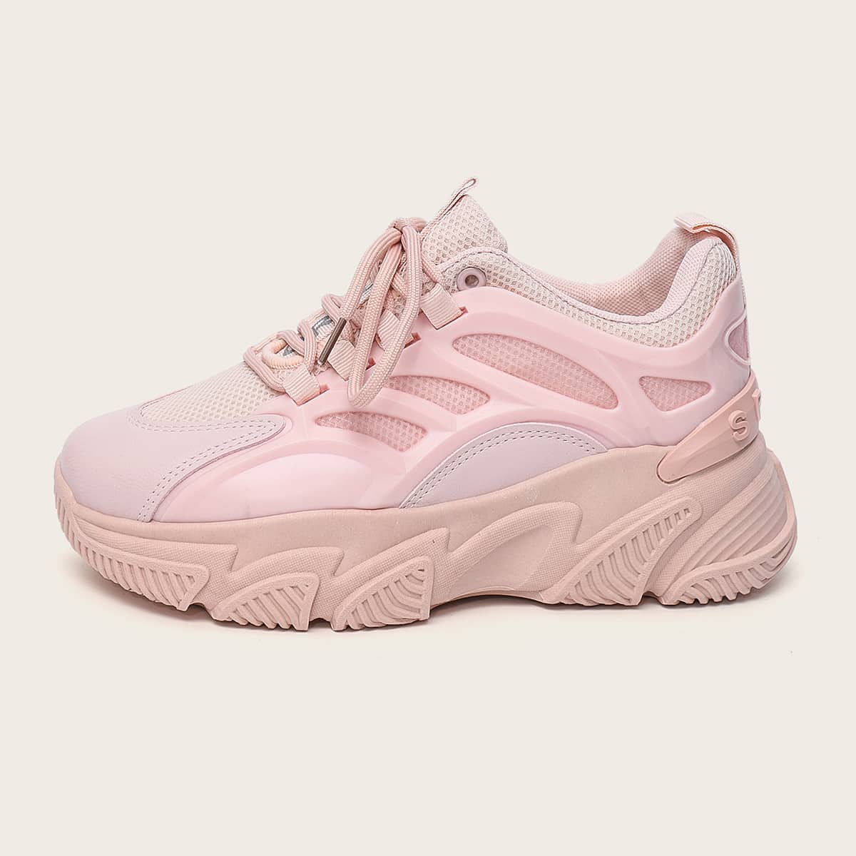 

Lace-up Front Mesh Panel Chunky Sneakers, Pink