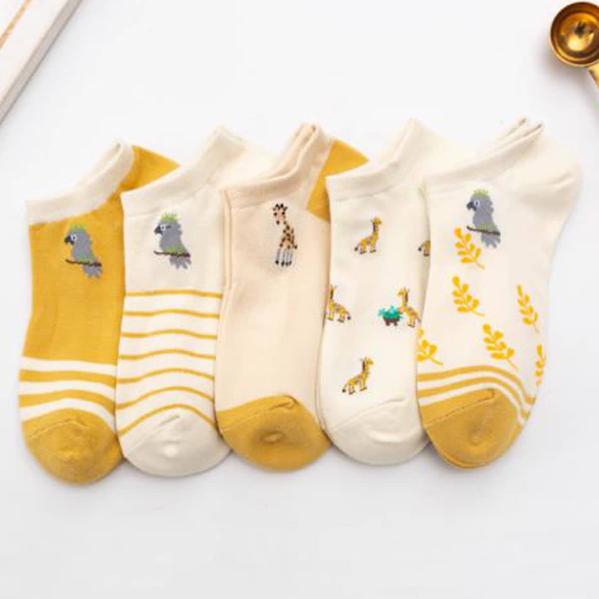 

5pairs Cartoon & Striped Ankle Socks, Multicolor
