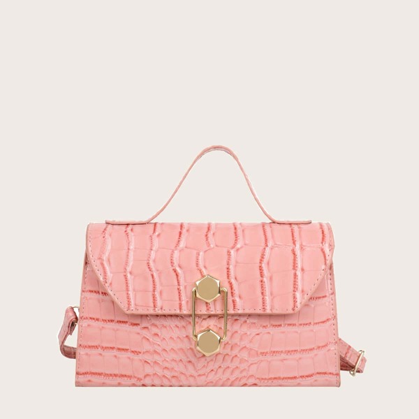 

Croc Embossed Satchel Bag, Pink