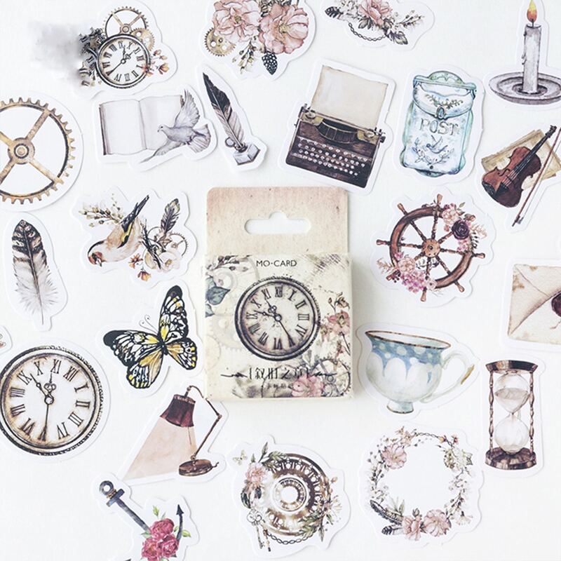 

46pcs Clock & Floral Pattern Sticker, Multicolor