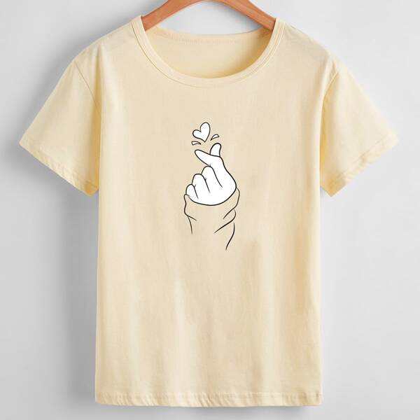 

Hand & Heart Print Tee, Beige