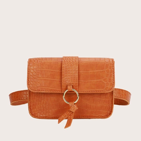 

Croc Embossed Flap Belt Bag, Brown