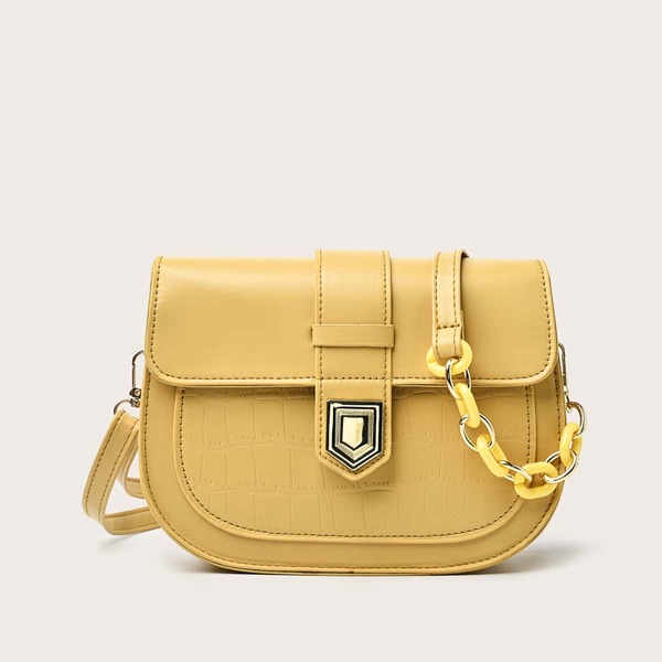 

Croc Embossed Saddle Bag, Yellow