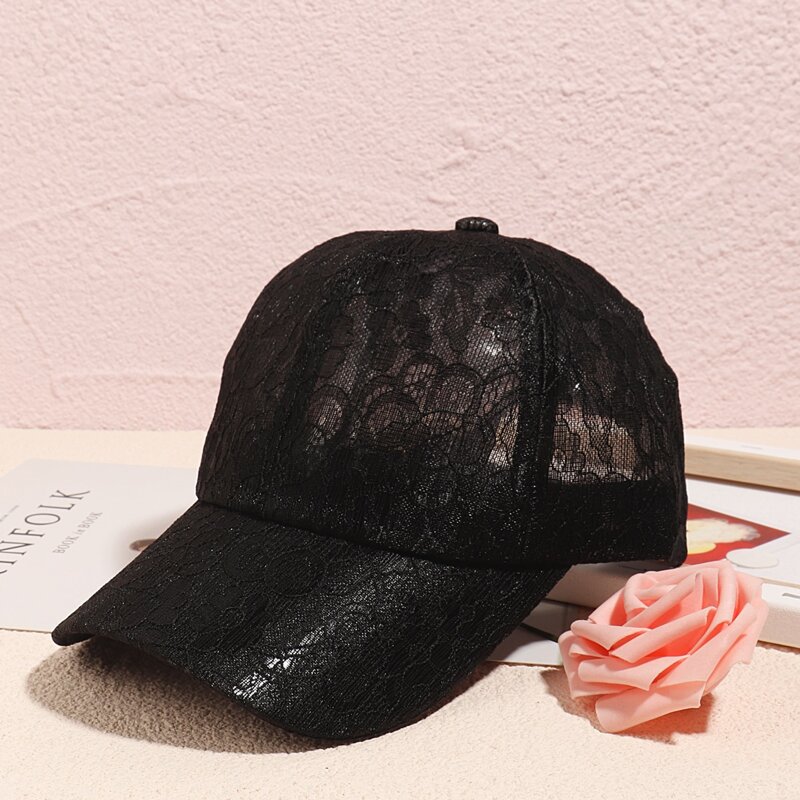 

Lace Overlay Baseball Cap, Black