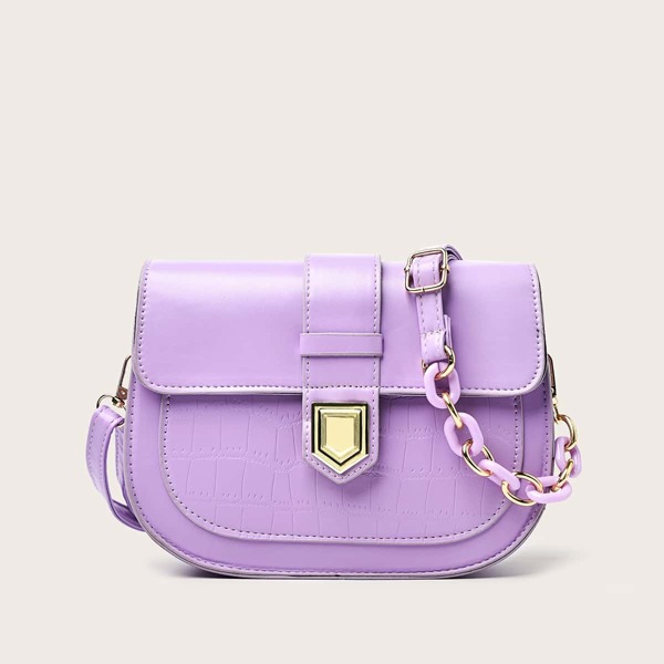 

Croc Embossed Saddle Bag, Lilac purple