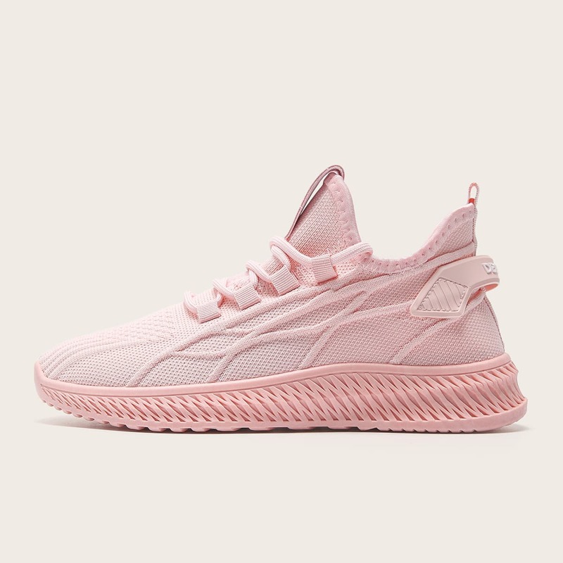

Lace-up Decor Knit Sneakers, Baby pink