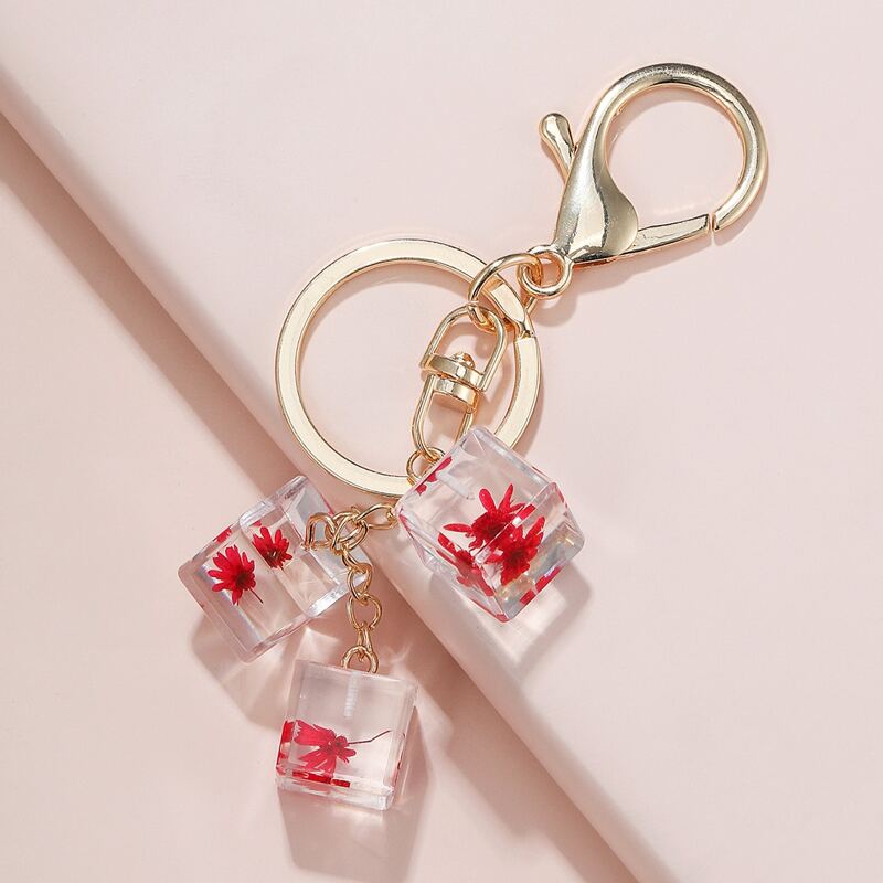 

Floral Clear Cube Keychain, Multicolor