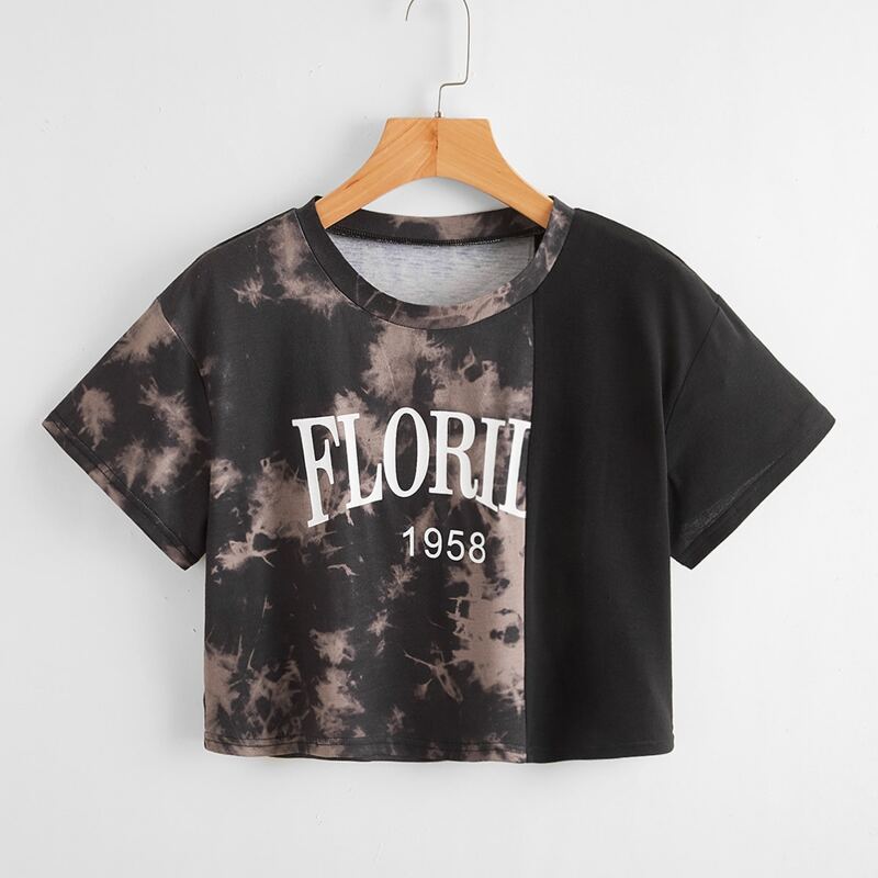 

Contrast Tie Dye Letter Crop Tee, Multicolor