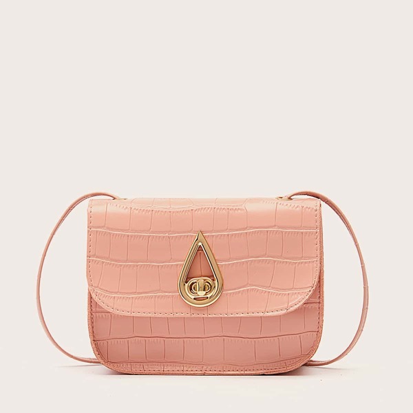 

Croc Embossed Turn-Lock Crossbody Bag, Baby pink