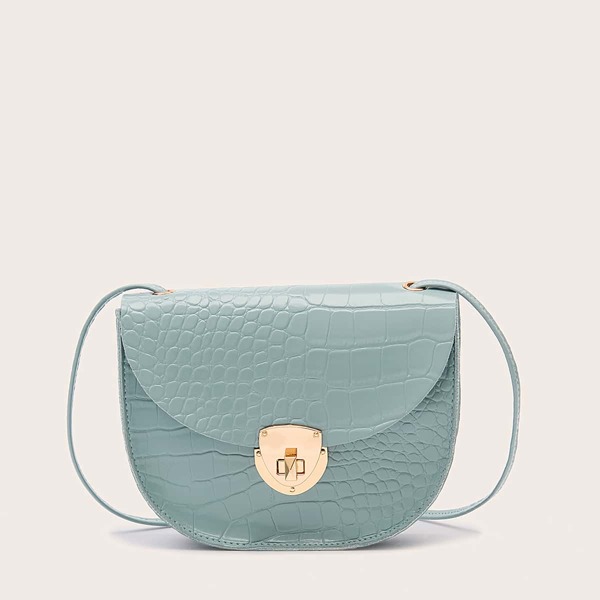 

Croc Embossed Turn-Lock Saddle Bag, Cadet blue