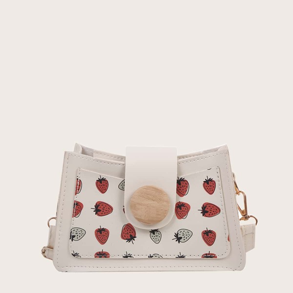 

Strawberry Print Crossbody Bag, Beige