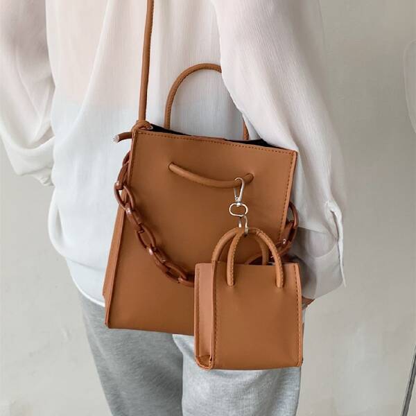 

2pcs Double Handle Satchel Bag Set, Brown