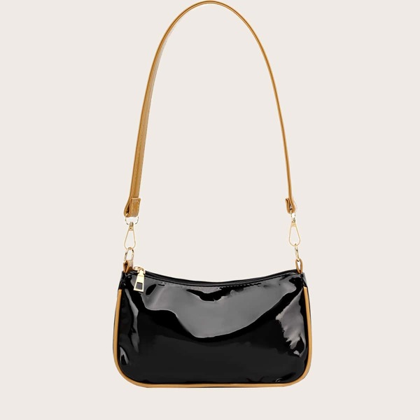 

Contrast Trim Baguette Bag, Black