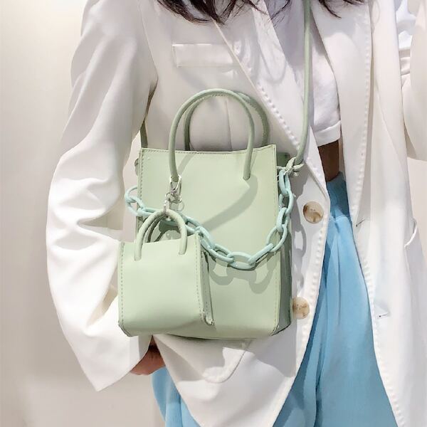 

2pcs Double Handle Satchel Bag Set, Green