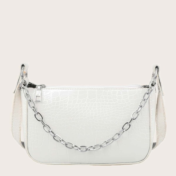 

Croc Embossed Baguette Bag, White