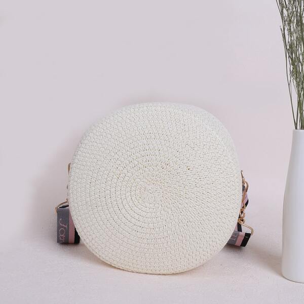

Woven Circle Crossbody Bag, White