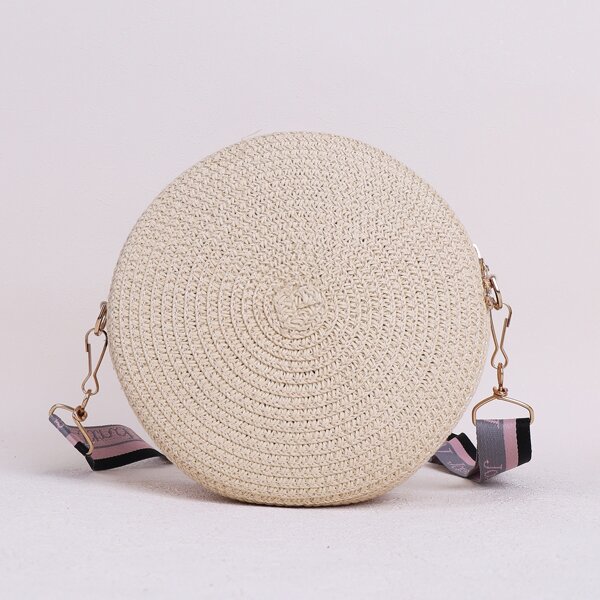 

Woven Circle Crossbody Bag, Beige