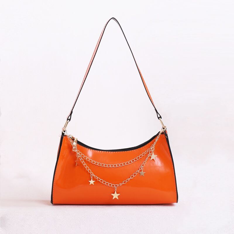 

Metal Star Decor Baguette Bag, Orange