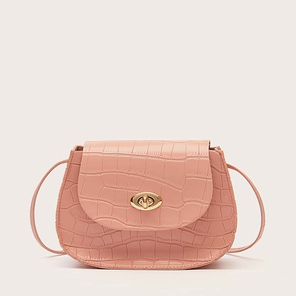 

Croc Embossed Turn-Lock Crossbody Bag, Pink