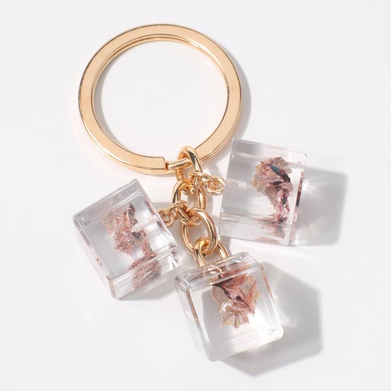 

Floral Clear Cube Keychain, Multicolor