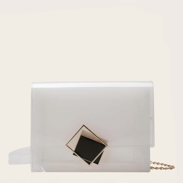 

Clear Flap Chain Crossbody Bag, Beige