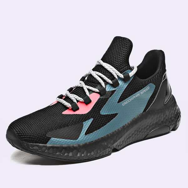 

Men Lace-up Decor Knit Sneakers, Black