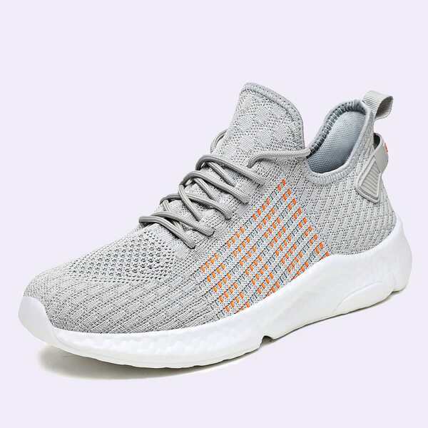 

Men Lace-up Decor Knit Sneakers, Grey