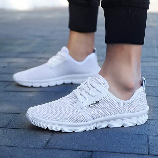 

Men Lace-up Front Mesh Panel Sneakers, White