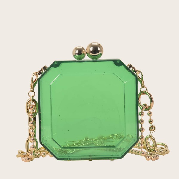 

Mini Clear Chain Box Bag, Green