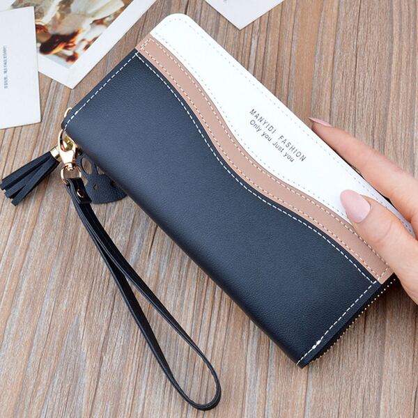 

Colorblock Zipper Around Purse & Wristlet, Black