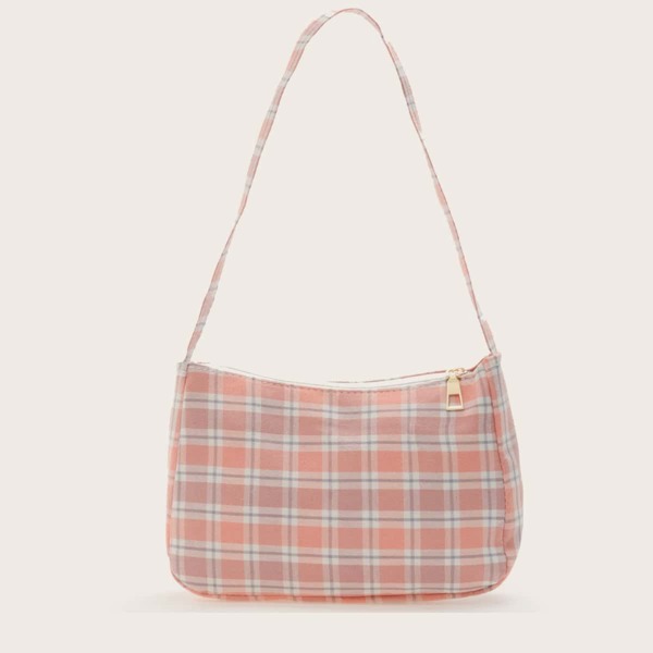 

Plaid Baguette Bag, Watermelon pink