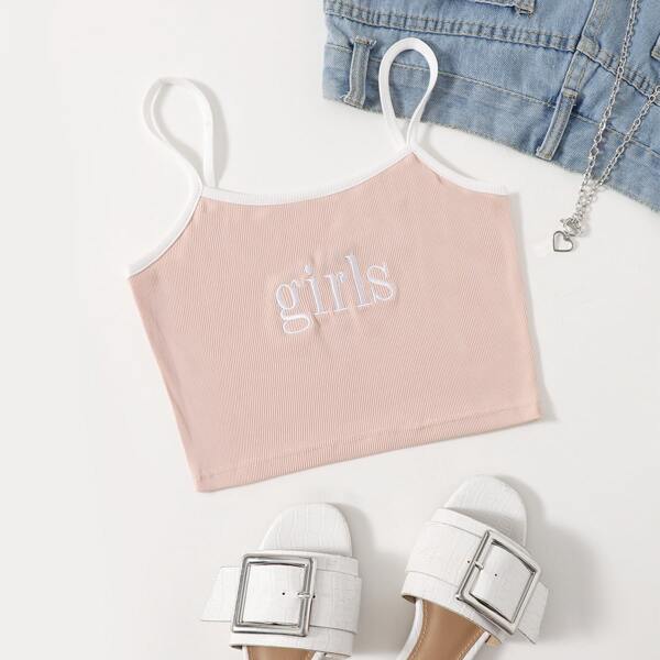

Letter Embroidery Cami Top, Baby pink