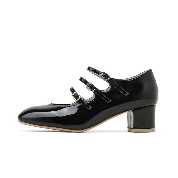 

Patent Buckle Strap Mary Jane Pumps, Black