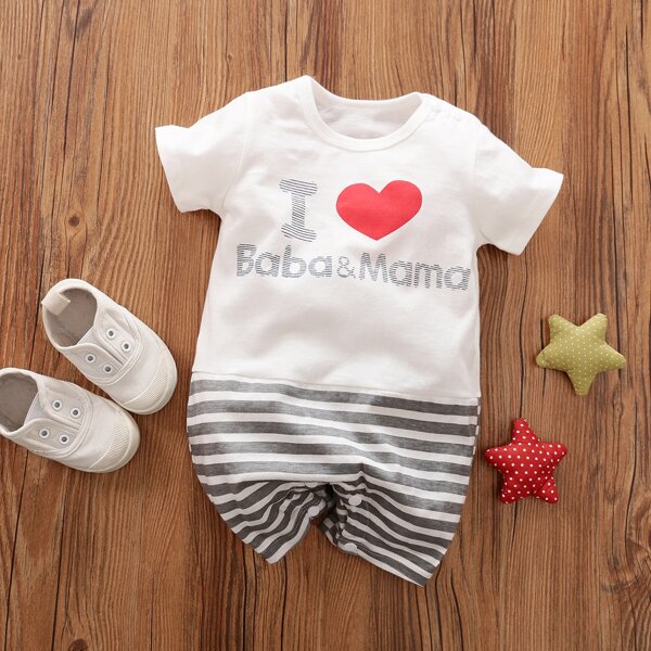 

Baby Boy Slogan and Heart Print Romper, Multicolor