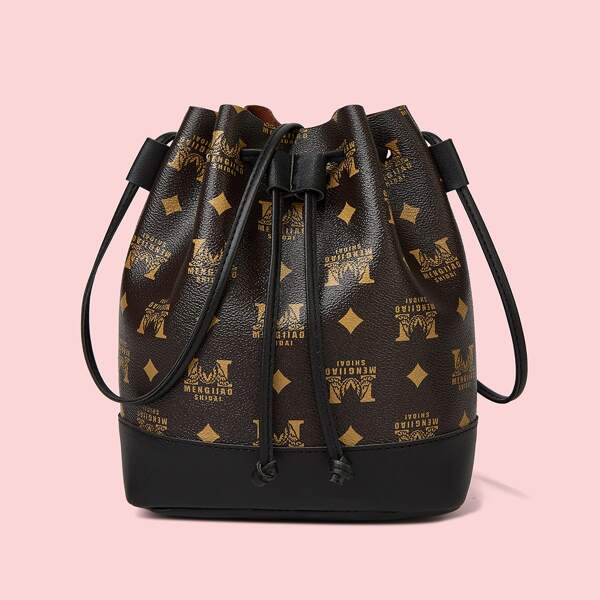 

Letter Graphic Bucket Bag, Chocolate brown