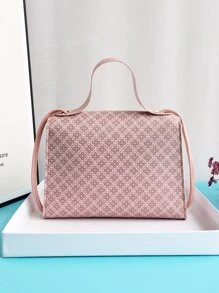 印花按壓扣手提包 - 淺粉色 - 查看 2