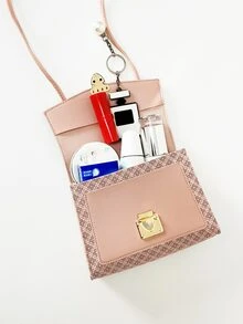 印花按壓扣手提包 - 淺粉色 - 查看 3