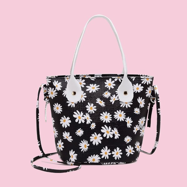 

Mini Floral Graphic Satchel Bag, Black