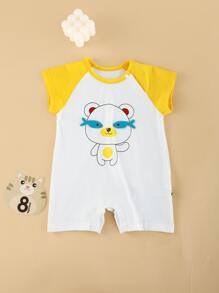 Peninsula Baby 男女嬰通用拼接插肩袖卡通圖案連身短褲