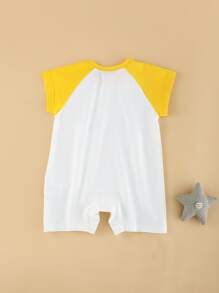 Peninsula Baby 男女嬰通用拼接插肩袖卡通圖案連身短褲