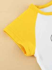 Peninsula Baby 男女嬰通用拼接插肩袖卡通圖案連身短褲