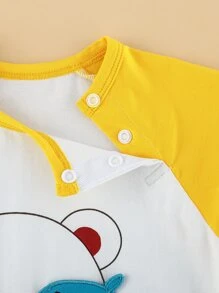 Peninsula Baby 男女嬰通用拼接插肩袖卡通圖案連身短褲