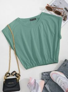 SHEIN Unity 净色蝙蝠袖短款 T 恤 - 薄荷綠 - 查看 1