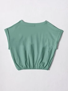 SHEIN Unity 净色蝙蝠袖短款 T 恤 - 薄荷綠 - 查看 2