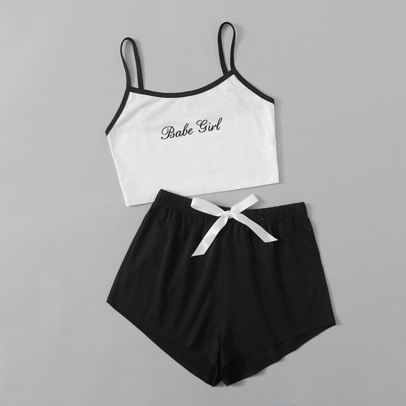 

Letter Ringer Bow Pajama Set, Black and white
